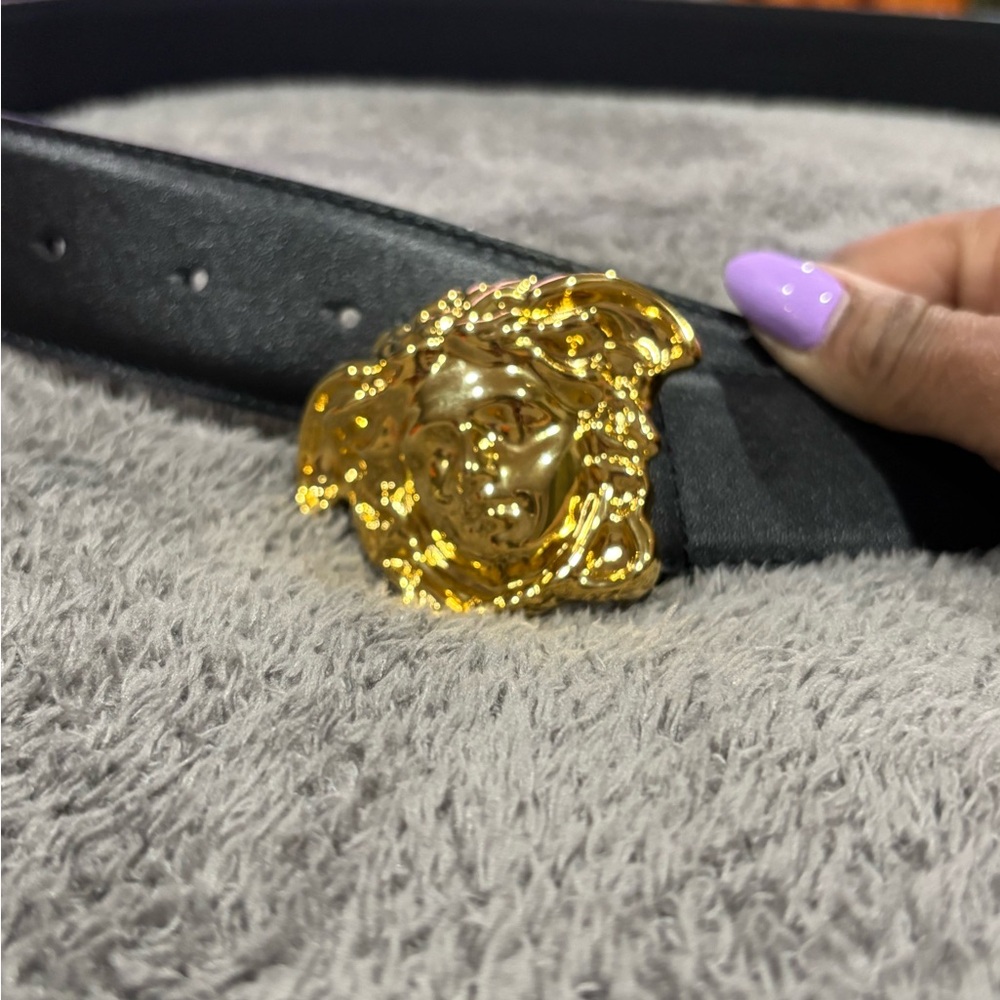 Versace Black Belt with Gold Medusa Buckle